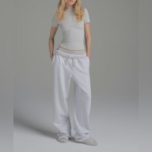 Skims Women’s Heather Grey Cotton Fleece Classic Straight Leg Pant Sz Large NWT